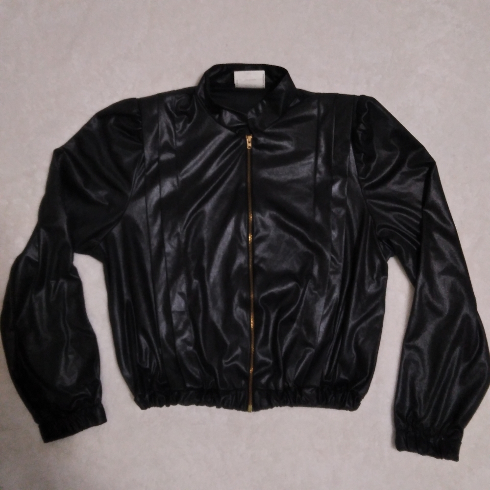 Surf and Turf Vintage Black Faux Leather Zip-up Jacket M